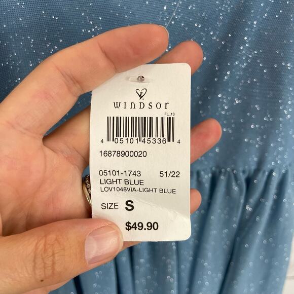 Windsor S Baby Blue Glitter Tulle Mesh Fit Flare Skater Ruched Short Mini Dress - Picture 7 of 8